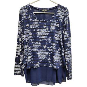 Navy Floral Striped Blouse